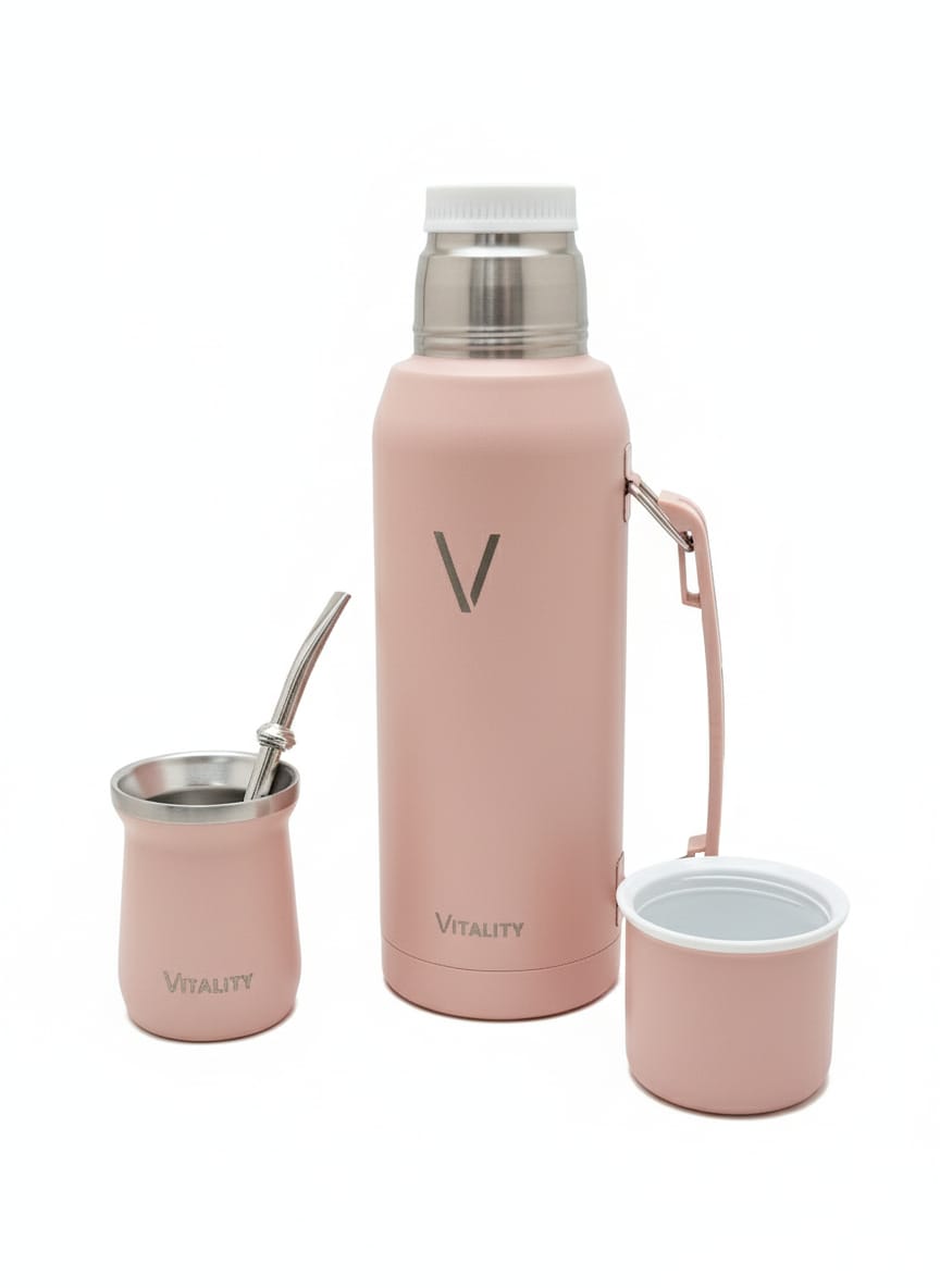 Termo de mate + guampa + bombilla