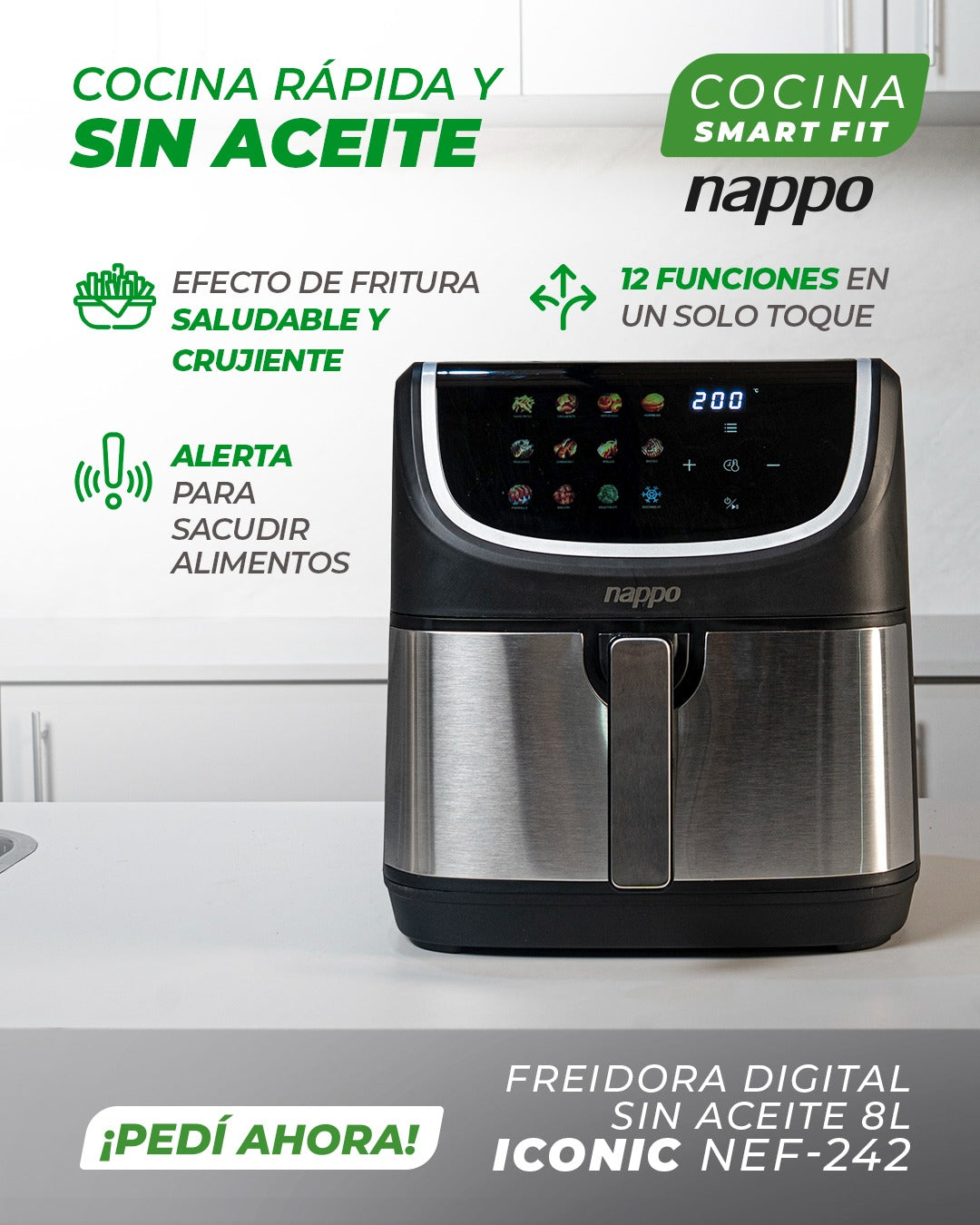 FREIDORA SIN ACEITE NAPPO DIGITAL 8L NEGRA