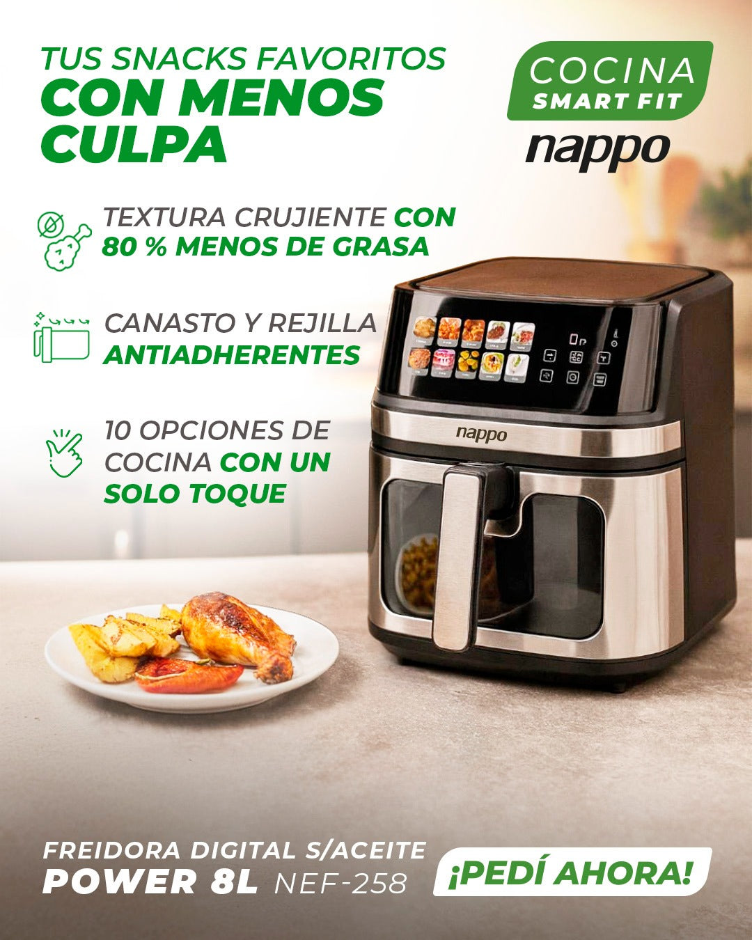 FREIDORA DIGITAL SIN ACEITE POWER 8L NAPPO