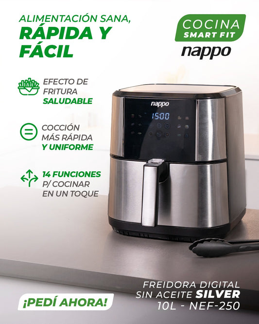 FREIDORA DIGITAL SIN ACEITE NAPPO SILVER 10L